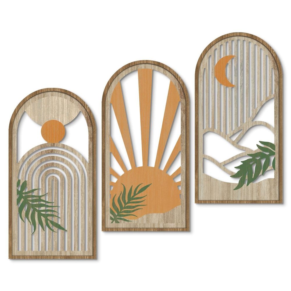 Boho Plant Wall Art, Wood Modern Minimalist Wall Decor, Abstract Sun Inspired🦖